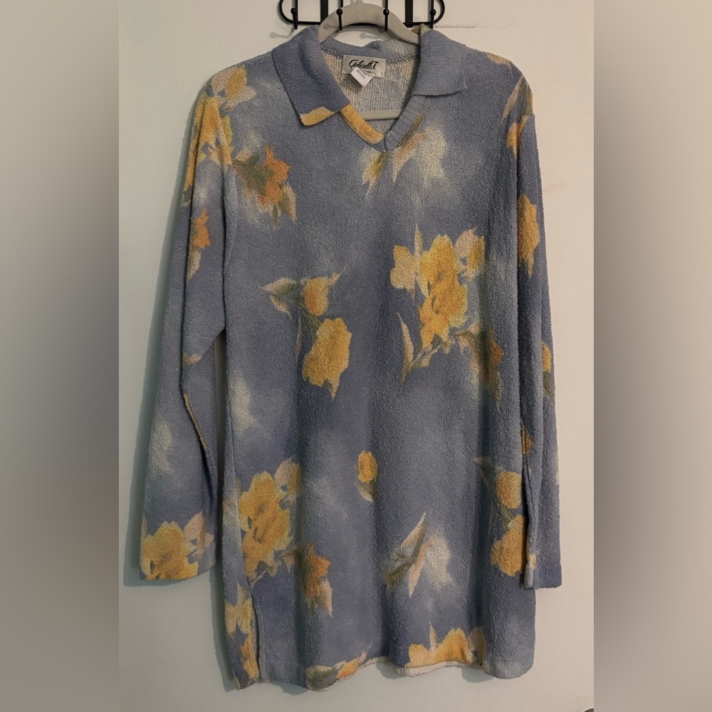 80s Vintage Gabriella T Womens Collared Long Sleeve Italian Floral Sweater Sz‎ L